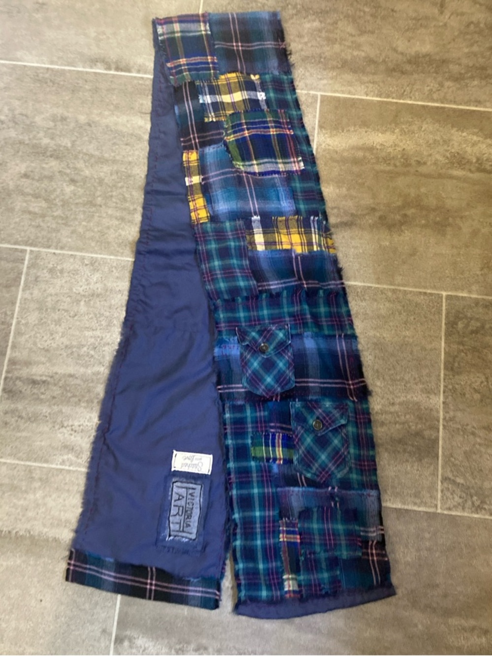 Hand Crafted Blue, Green & Yellow Patchwork Plaid Scarf Wrap